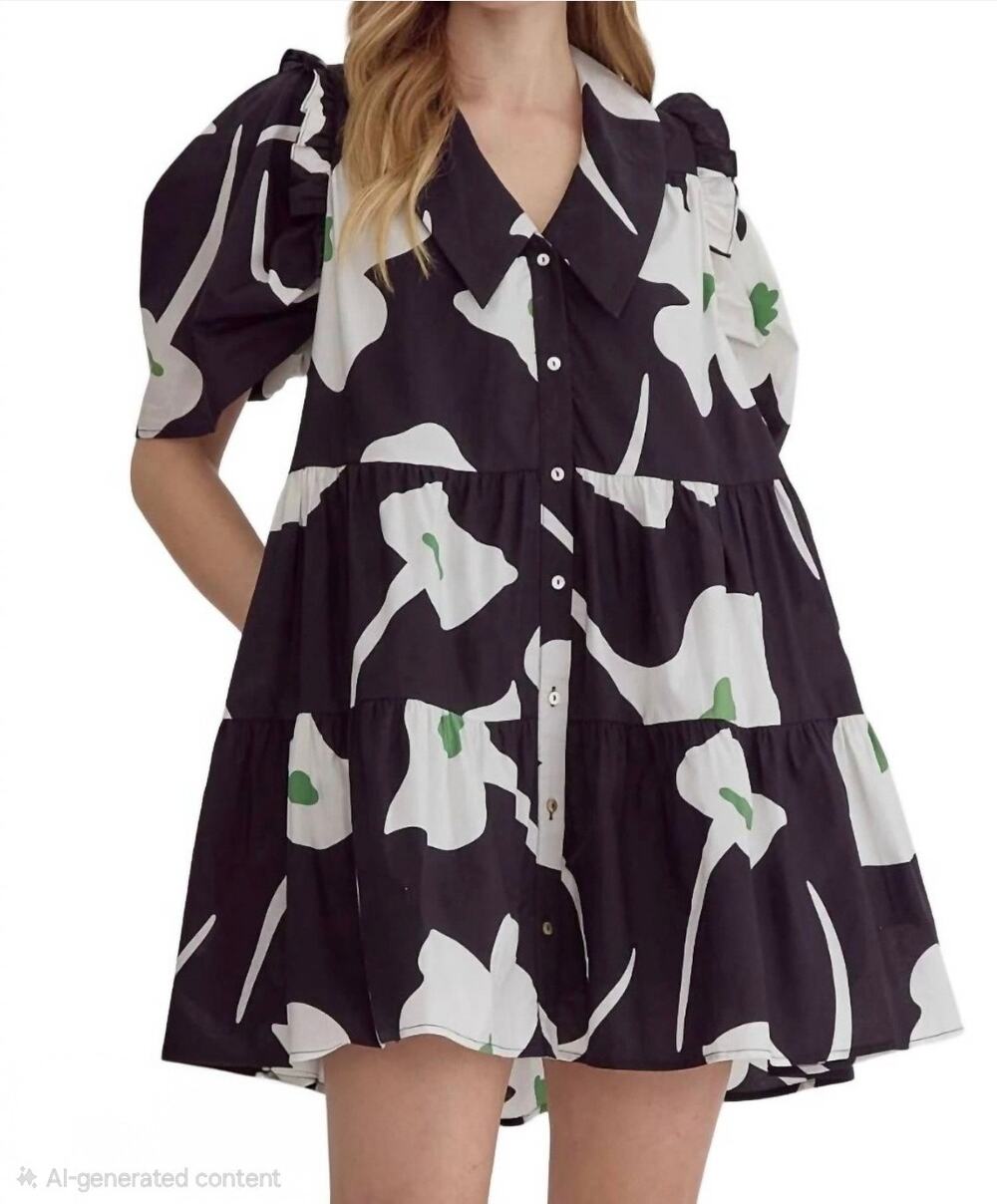 Entro Floral Puff Sleeve Mini Dress. Size M.